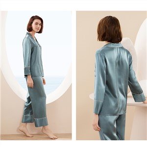Men Luxury Sleepwear 100% Silk Satin Pajamas Set Soft Long Sleeve Loungewear Set