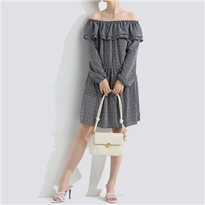 Ladies Spring&Summer Tie Neck Long Sleeve Print Fabric Fashion Ruffle Dress