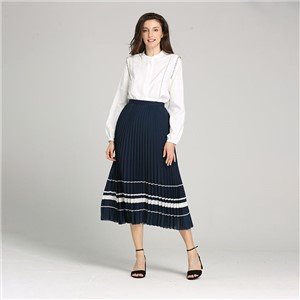 Two Colours Fashion Female High-Waisted Pleat Skirt Dress
