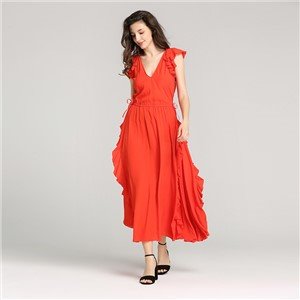 Belted Cap Sleeve Women Long Silk Shirt Dress